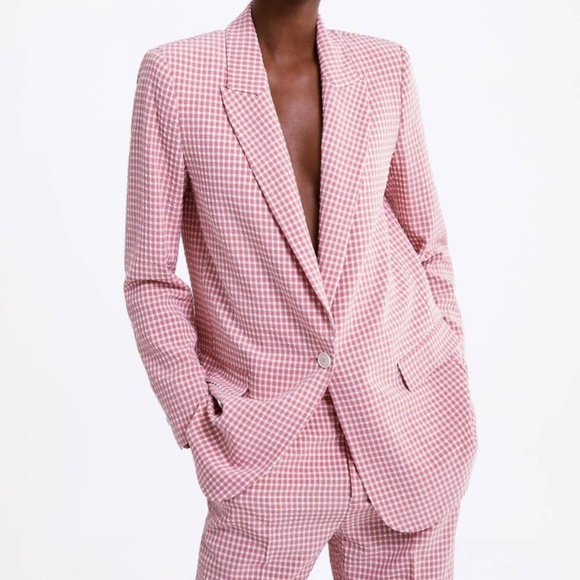 Zara Pink & White Gingham Blazer - Picture 1 of 6